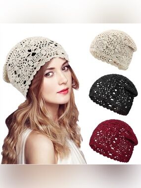 Crochet Beanie Hat - Beige, Black or Burgundy - Brand New - Choice of Color